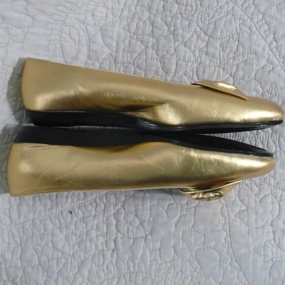 EUC-Tictactoes Gold Metallic Leather Flats with Bows- Size 13W - Picture 4 of 6
